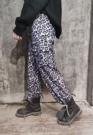 Leopard print joggers slim fit cuffed animal overalls black