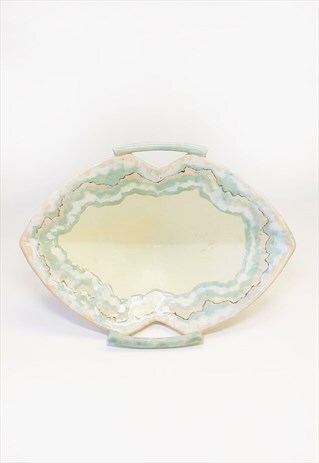 70S FRUIT BOWL VINTAGE AGATE DIAMOND SHAPE FOOTED HANDLED