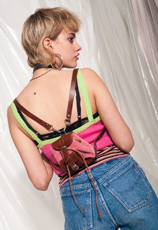 VINTAGE LEATHER BACKPACK 90S SUEDE TINY RUCKSACK MINI BAG