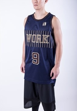 Navy embroidered oversized basketball Jersey Y2k Vest Nba