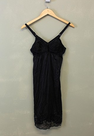 Vintage Y2K Lace Slip Dress Black With Floral Details 