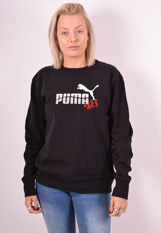PUMA WOMENS VINTAGE SWEATSHIRT JUMPER XL BLACK 90S