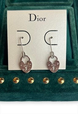 Dior earrings heart padlock silver tone Y2K 2000s