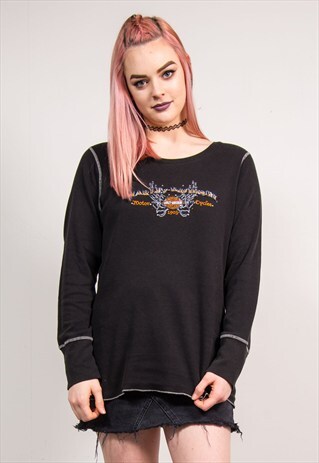 VINTAGE 90'S BLACK HARLEY DAVIDSON LONG SLEEVE TOP T-SHIRT