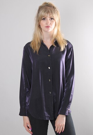 VINTAGE 80S PURPLE METALLIC SHEEN BLOUSE SHIRT TOP