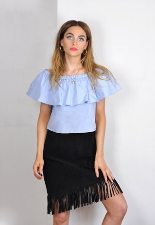 VINTAGE BLACK SUEDE TASSEL HIGH WAISTED SKIRT