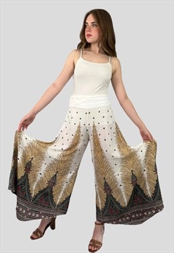 Vintage Style Ladies White Flared Hippy Boho Trousers