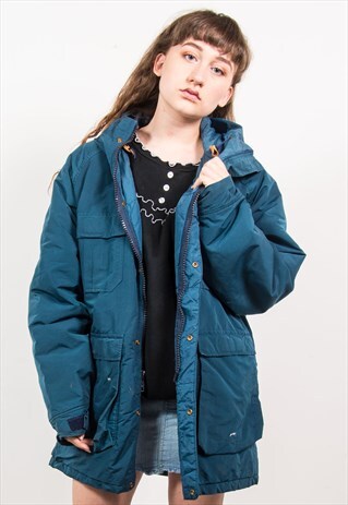 VINTAGE 90'S L.L. BEAN BLUE PADDED PARKA COAT JACKET