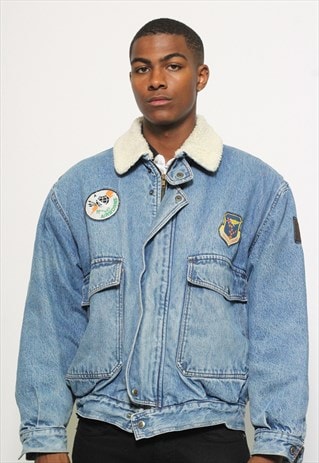 VINTAGE DENIM AVIATOR SHERPA JACKET