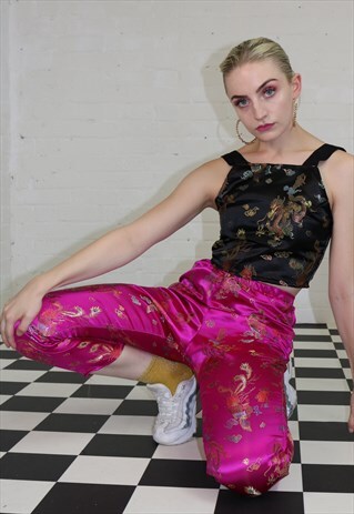 HIGH WAIST TROUSERS IN PINK DRAGON PRINT