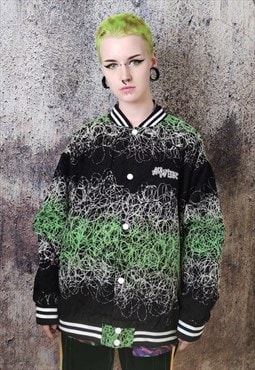 Unusual thread applique varsity jacket gradient bomber green