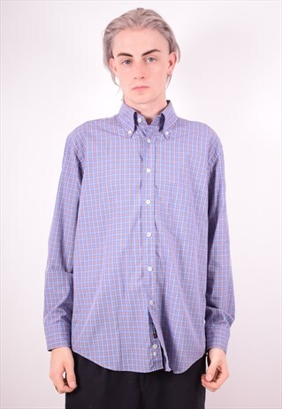 ELLESSE MENS VINTAGE SHIRT LARGE BLUE CHECK 90S