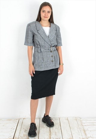 WOMEN M BLAZER DRESS SET BELTED CLASSY OFFICE MADE IN USA