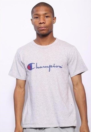 VINTAGE CHAMPION BIG LOGO SPELLOUT T-SHIRT GREY