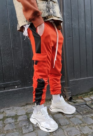 SLIM FIT CONTRAST STITCHED REWORKED JOGGERS BEAM PANTS