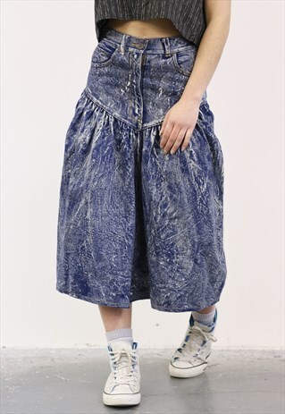 LEVI'S VINTAGE 1990S BLUE STONEWASHED DENIM MIDI SKIRT