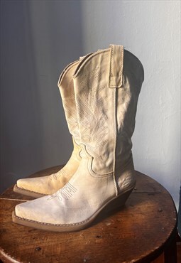 Vintage 00s Y2K Cowboy Boots  in White UK 3