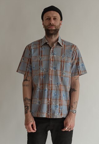 VINTAGE 80S CHECKERED SHIRT WITH FLOWERS