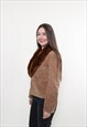 VINTAGE 90S BROWN LEATHER JACKET WITH FAUX FUR COLLAR RETRO