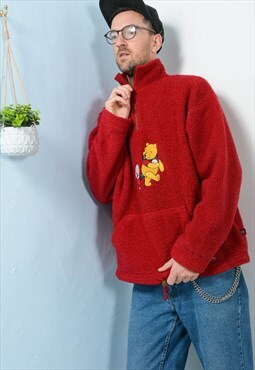 Vintage Y2K Disney Fleece Hoodie Red Pooh Unisex Size XL