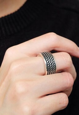 Black Rope Statement Solid Ring 925 Sterling Silver Oxidized