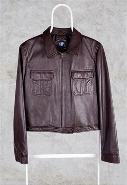 Vintage Gap Brown Leather Jacket Cropped Women's Large