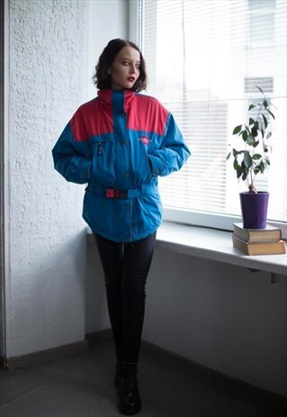 VINTAGE 90'S BLUE/RED COLOUR BLOCK LONG FIT WINTER JACKET