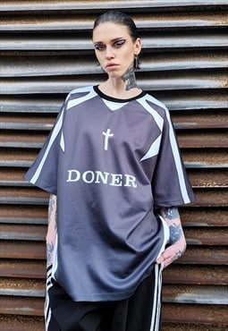 Doner slogan t-shirt utility tee racing sports top in grey