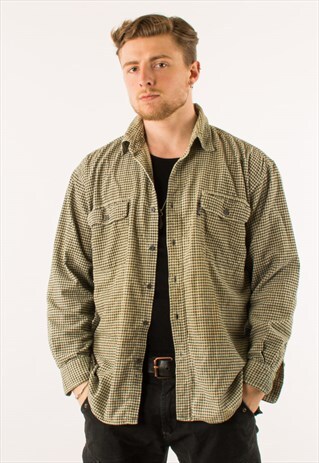 VINTAGE 90S BEIGE CHECKERED CORDUROY SHIRT XXL