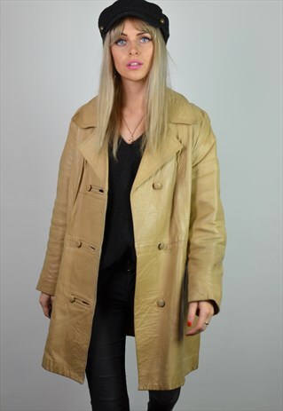 VINTAGE 70S CREAM LONGLINE LEATHER BOYFRIEND JACKET
