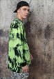EMOJI PRINT TOP 90S FLUORESCENT GRAFFITI TIE-DYE TEE GREEN