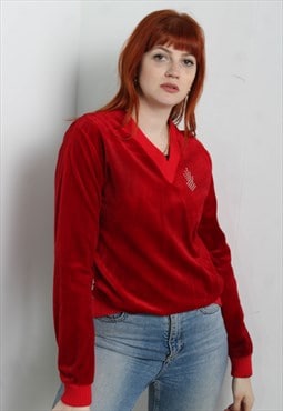 Vintage 80's Velour Sweatshirt Red
