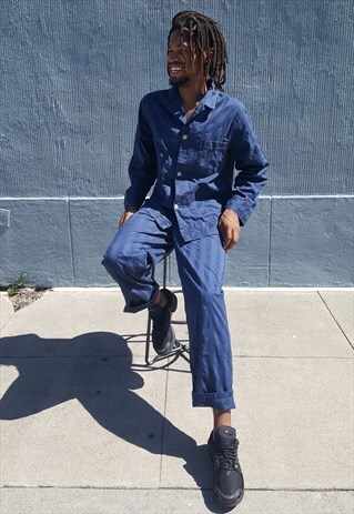 90S SKATER SLACKER LUXURY BLUE STRIPE POPLIN PAJAMA SET