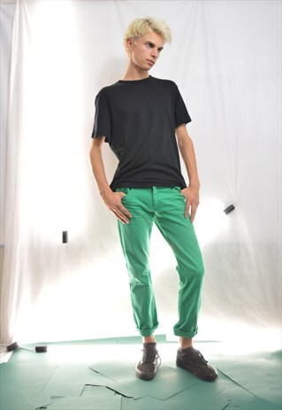 DENIM GREEN SLIM VINTAGE TROUSERS