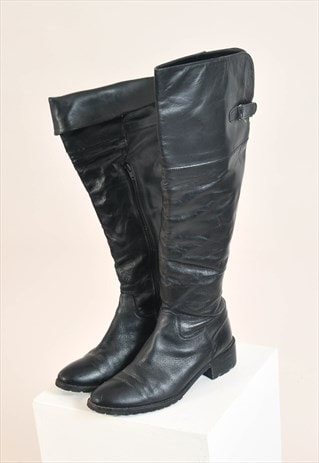 VINTAGE 00S REAL LEATHER KNEE-HIGH BOOTS IN BLACK