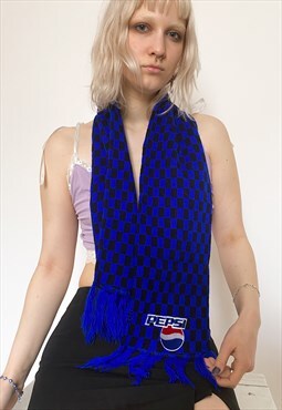 Vintage 90s PEPSI checkered wool scarf in blue / black