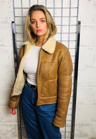 VINTAGE GENUINE LEATHER COAT FAUX FUR LINED DUSTER JACKET B3