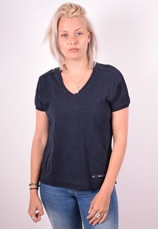 CHAMPION WOMENS VINTAGE T-SHIRT TOP MEDIUM NAVY BLUE 90S