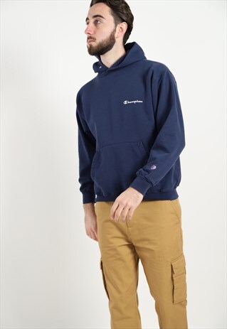 VINTAGE CHAMPION SPELL OUT HOODIE NAVY BLUE