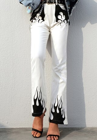 CASUAL FLAME PRINT HIGH WAIST LONG FLARE PANTS