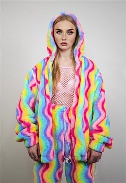 Gay jacket rainbow hoodie festival fleece bright rave bomber