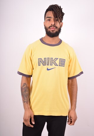 NIKE MENS VINTAGE T-SHIRT TOP MEDIUM YELLOW 90S