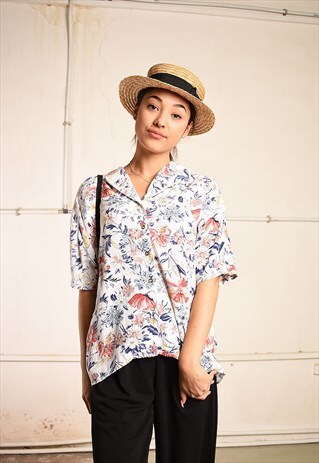 90'S RETRO FLORAL PRINT PARIS CHIC BLOUSE TOP