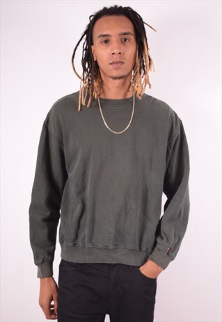 TOMMY HILFIGER MENS VINTAGE SWEATSHIRT JUMPER LARGE KHAKI 90