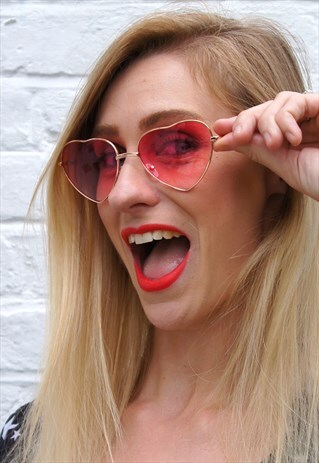 PINK LOVE HEART SHAPE SUNGLASSES