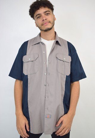 VINTAGE 90S DICKIES GREY NAVY TWO TONE SHIRT