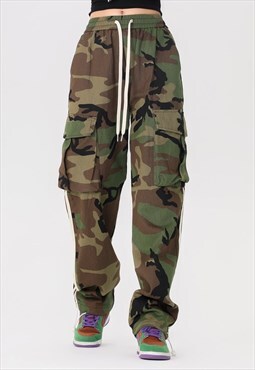 Military joggers camo pants cargo pocket trousers in green