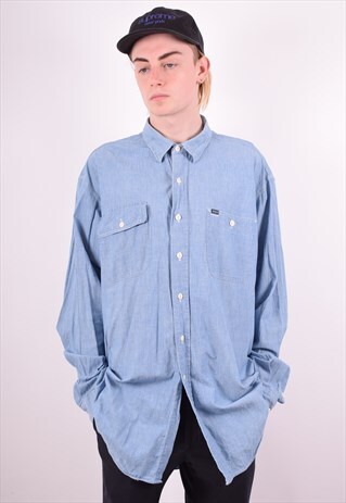 POLO RALPH LAUREN MENS VINTAGE DENIM SHIRT XL BLUE 90S
