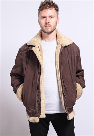 VINTAGE SUEDE AVIATOR FLEECE JACKET