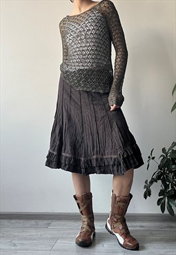Vintage Y2K 00's Dark Brown Flared Midi Skirt